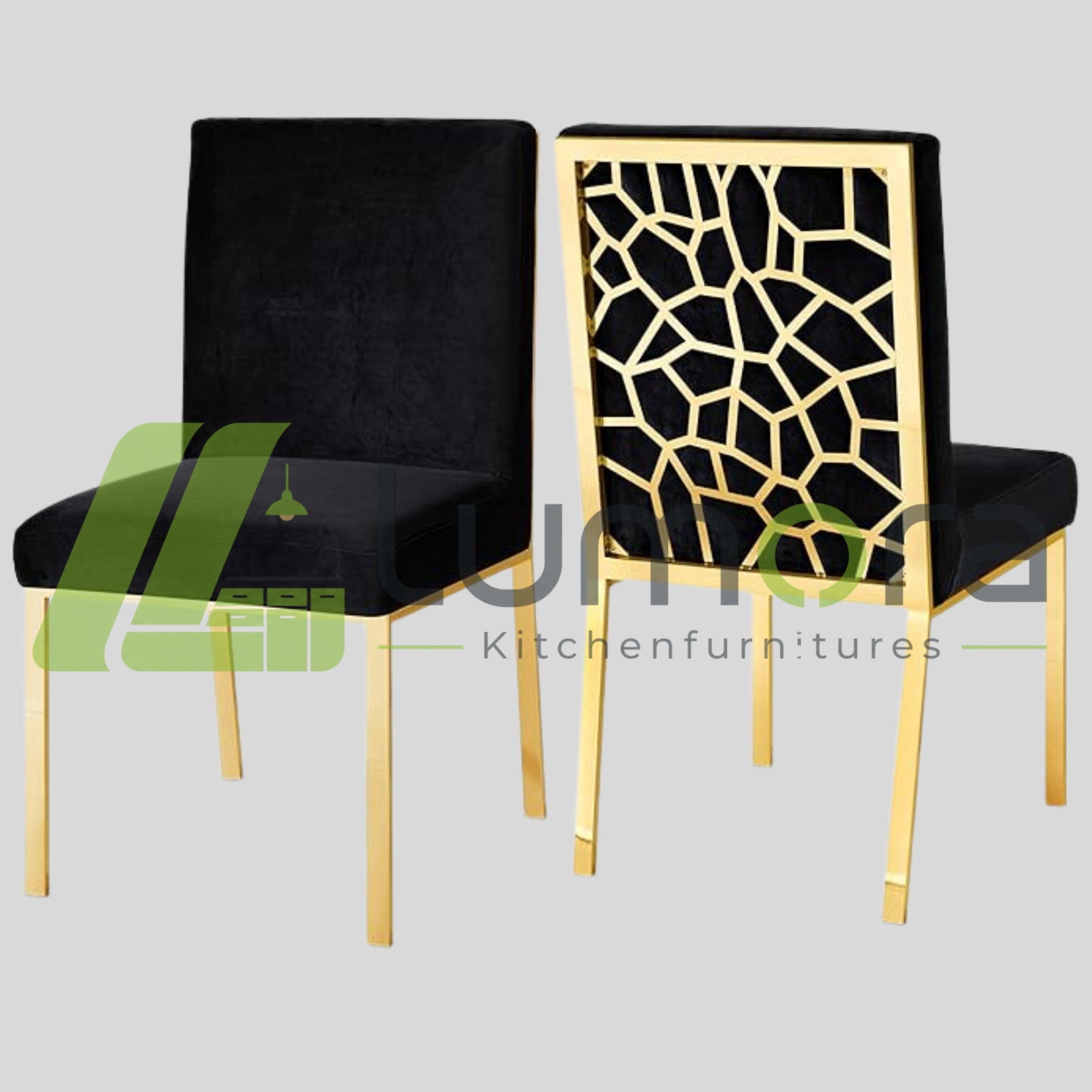 Meridian Opal Velvet Dining Chairs (Set of 2 or 4) – Black & Gold Modern Only Chairs