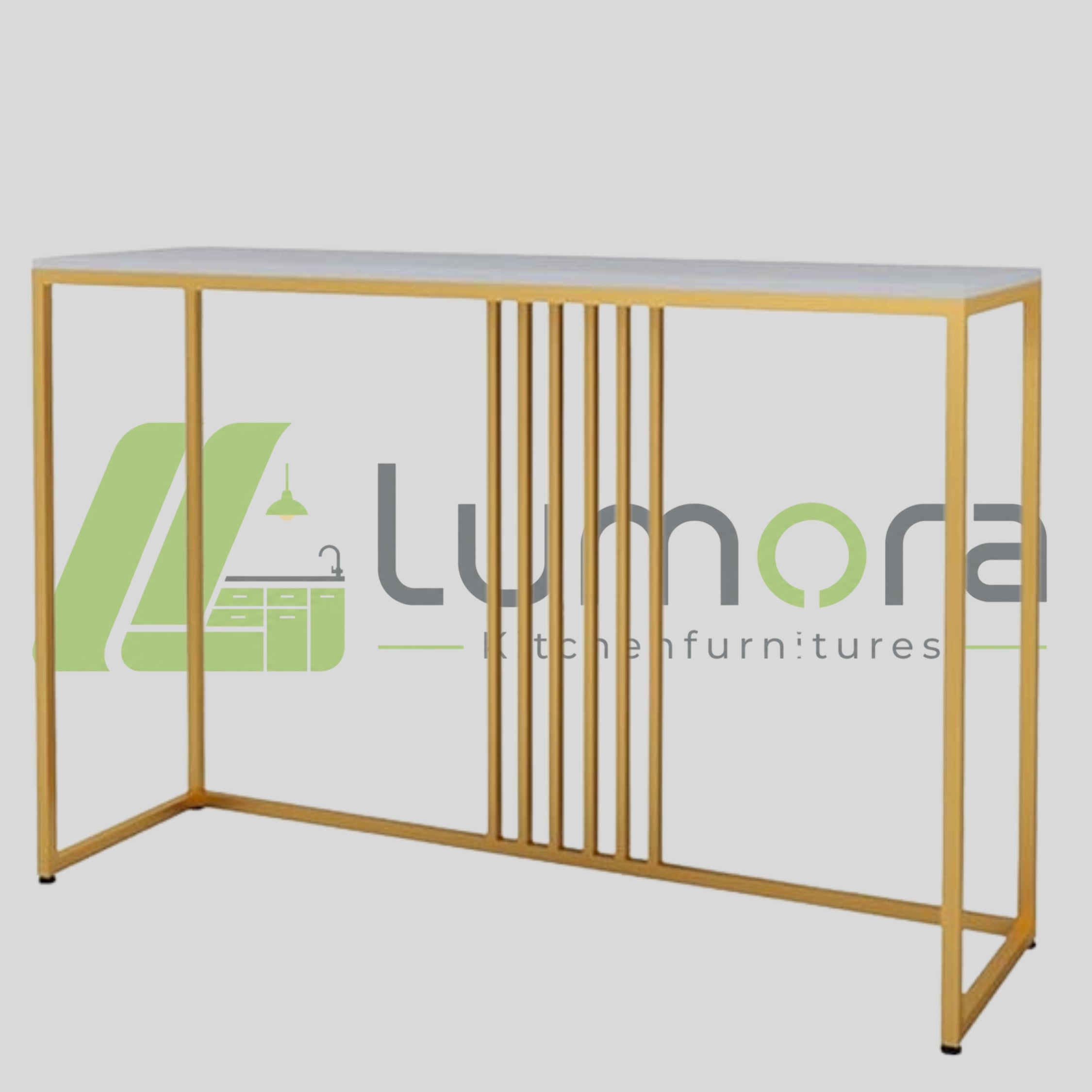 Marble Console Table 80x30x80CM – Modern Narrow Side Table with Metal Frame (Brown)