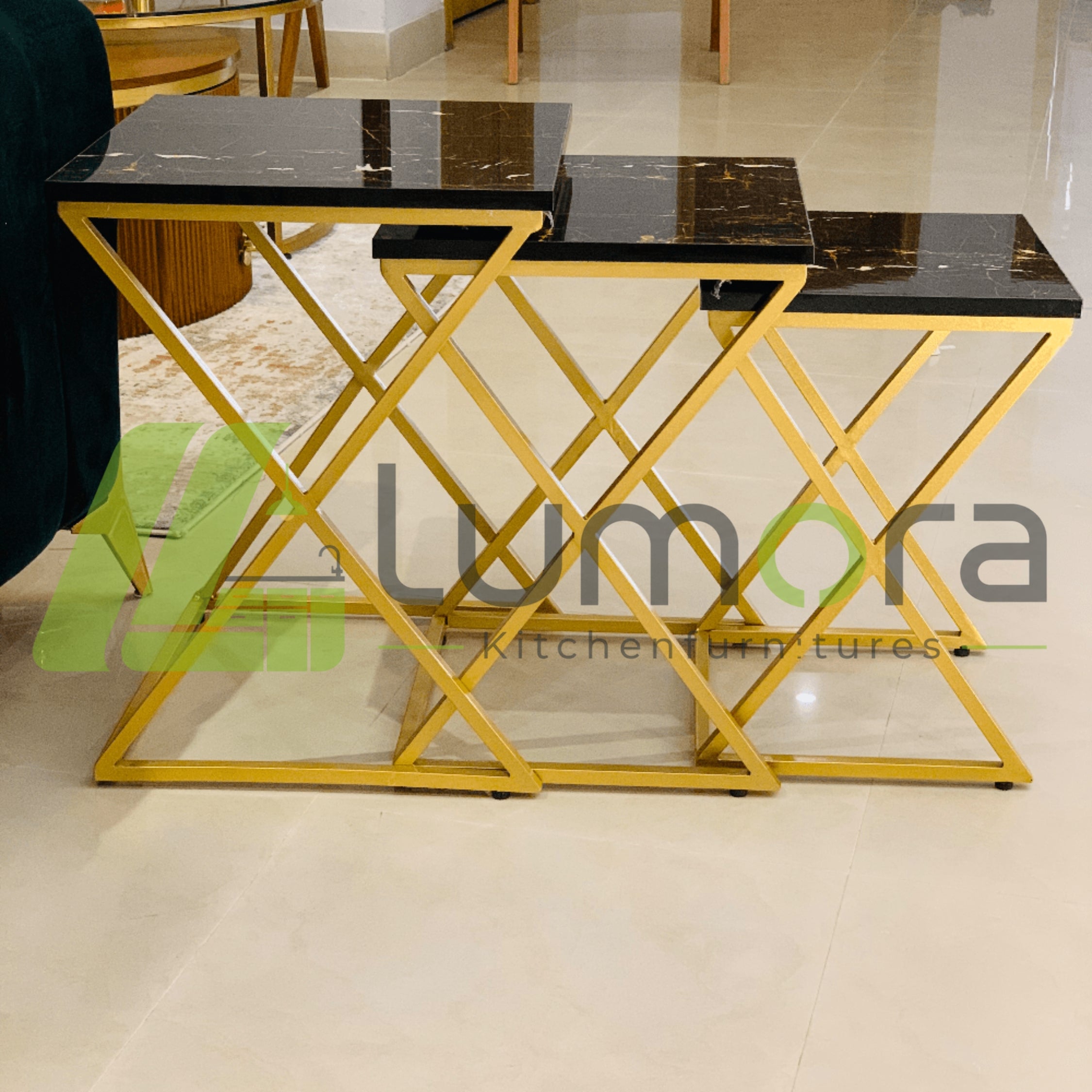 3-Piece Metal Nesting Table Set – MDF Top Coffee & Side Tables (Modern Living Room)