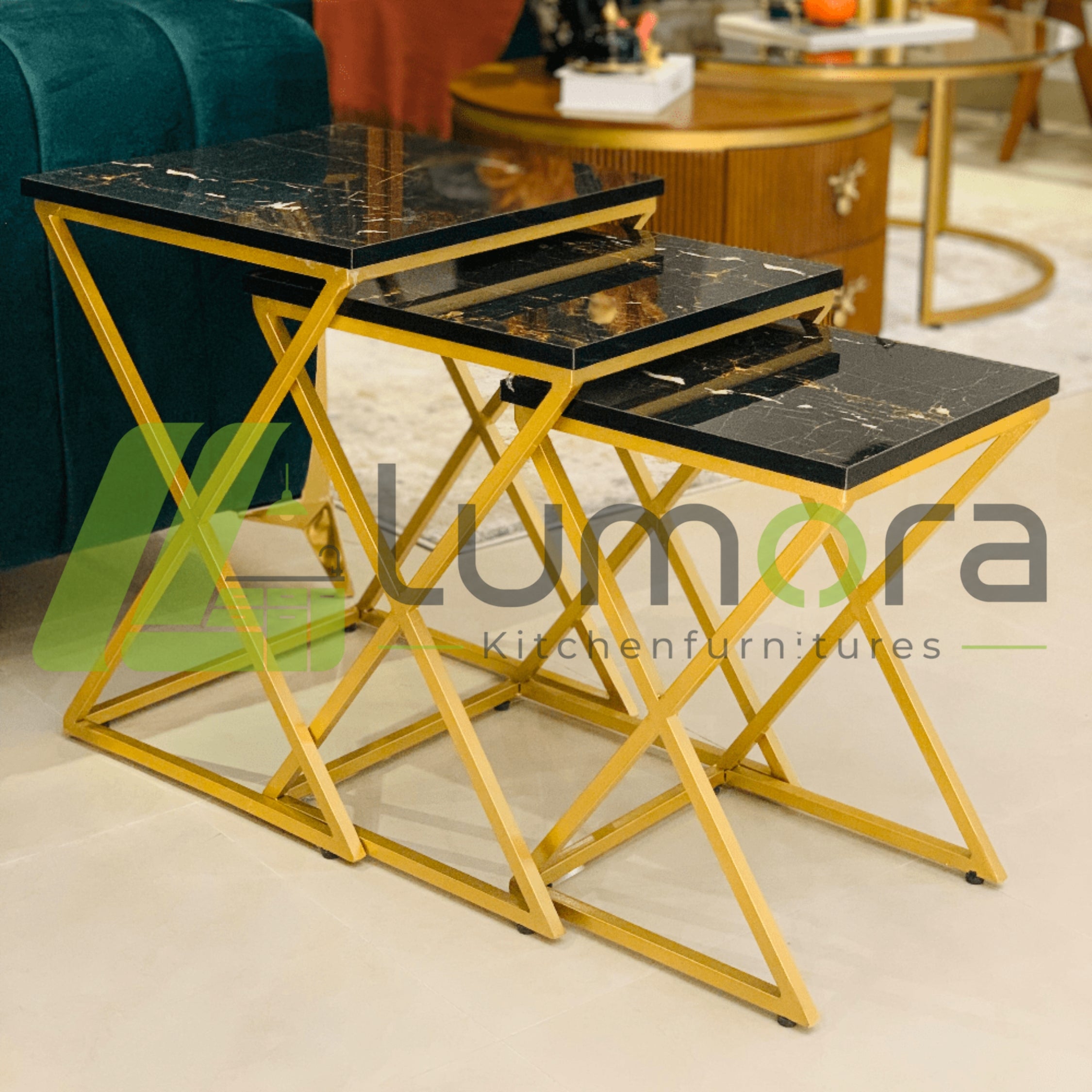 3-Piece Metal Nesting Table Set – MDF Top Coffee & Side Tables (Modern Living Room)
