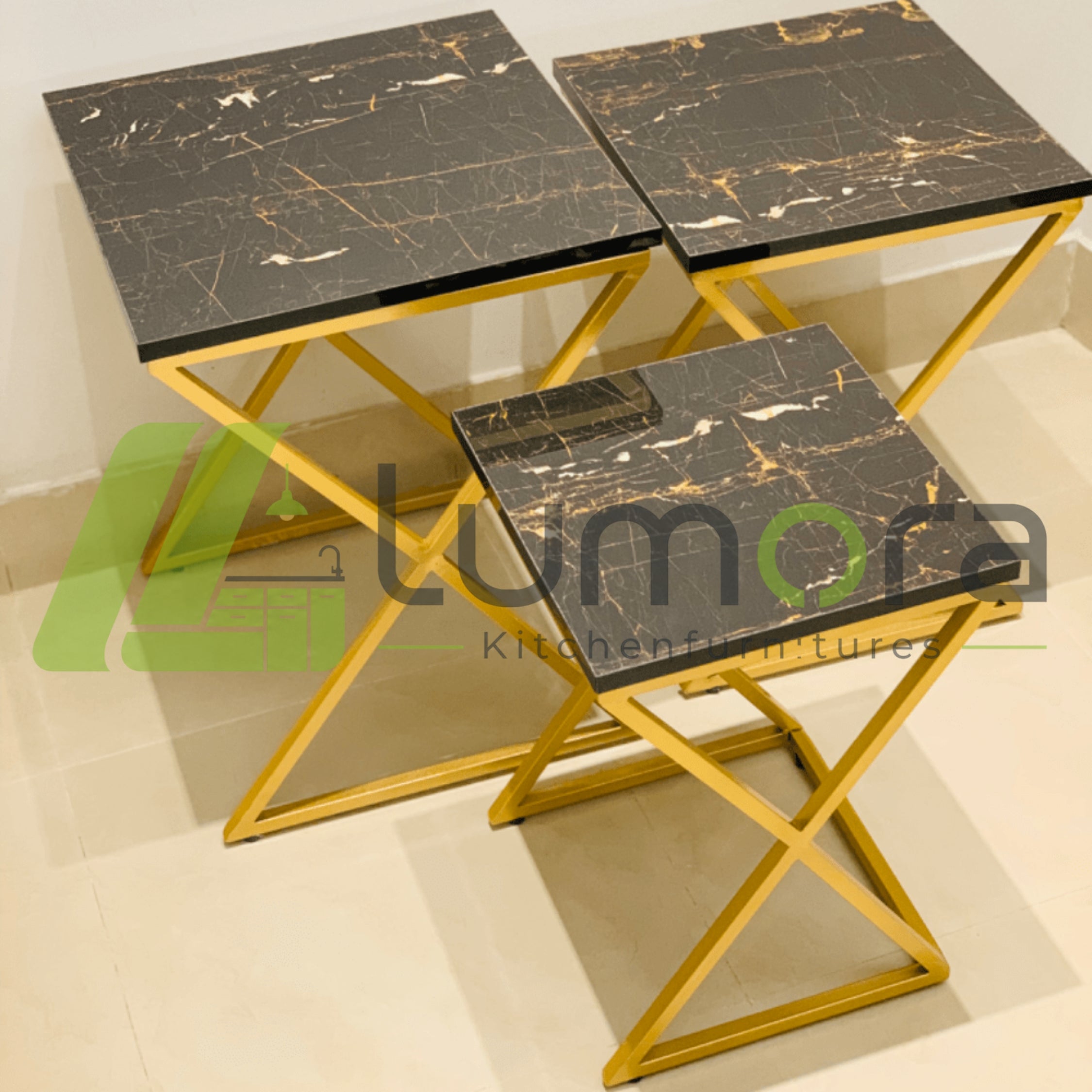 3-Piece Metal Nesting Table Set – MDF Top Coffee & Side Tables (Modern Living Room)
