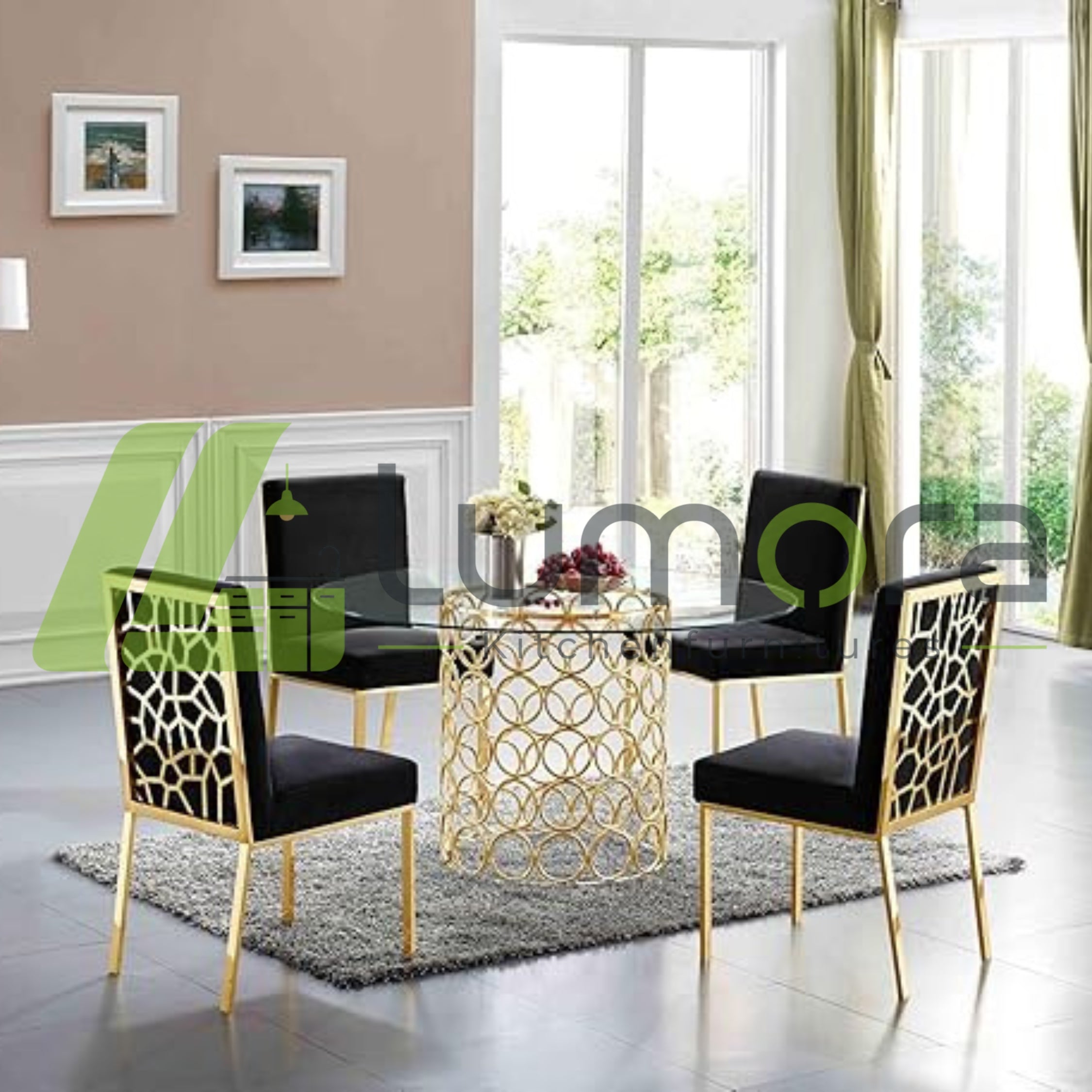 Meridian Opal Velvet Dining Chairs (Set of 2 or 4) – Black & Gold Modern Only Chairs