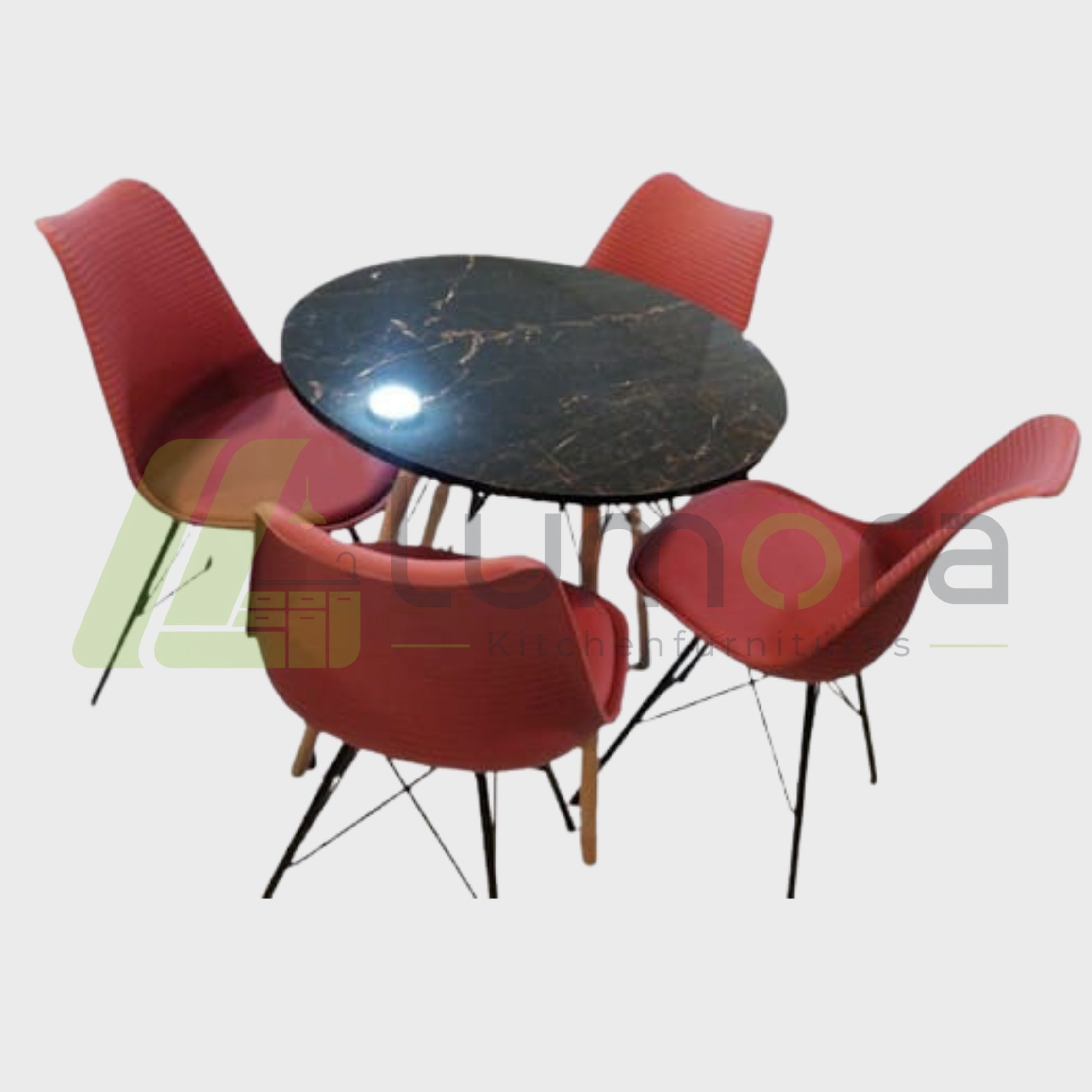 Chair & Table Set (4+1) – Modern Cafe & Restaurant Dining Set – Imported Metal/Wood Chairs